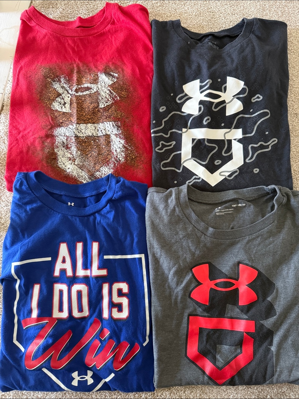 Under Armour Baseball Kids Short Sleeve Tees - Red, Black, Blue, Gray